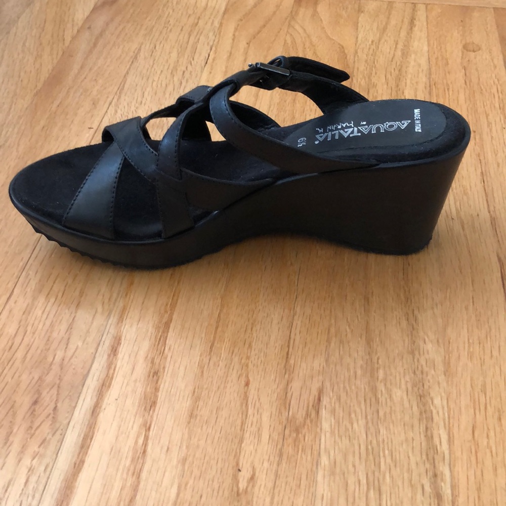 Vintage Aquatalia black wedge sandals size 6.5